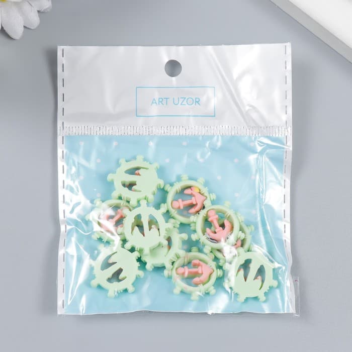 Пластиковый декоративный элемент «Арт Узор. Якорь и штурвал», 1.6×1.5 см