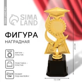 Кубок конфедератка на Выпускной 001A, золото, подставка пластик, 7.5×7.5×23 см