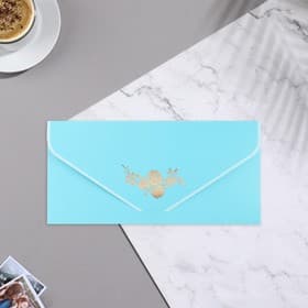 Конверт для денег "Поздравительный" серо-голубой, цветы, 19х9 см