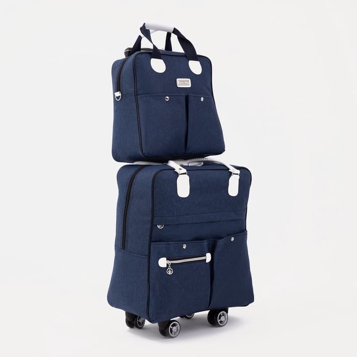 Сумка дорожная 2 в 1 на 4 колёсах 20", отдел на молнии, 4 наружных кармана, синяя
