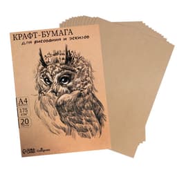 Крафт-бумага для рисования, графики и эскизов А4, 20 листов (210×300 мм), 175 г/м², в крафт папке, коричневая/серая