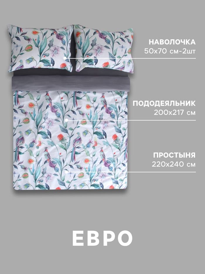 Постельное бельё евро «Этель. Тропический сад», поплин
