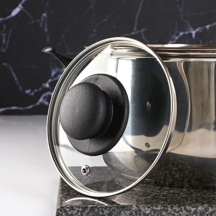 Крышка для сковороды и кастрюли Доляна, d=14 см, нержавеющий обод, пластиковая ручка, стекло, прозрачная