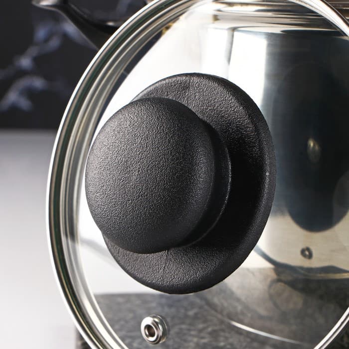 Крышка для сковороды и кастрюли Доляна, d=14 см, нержавеющий обод, пластиковая ручка, стекло, прозрачная