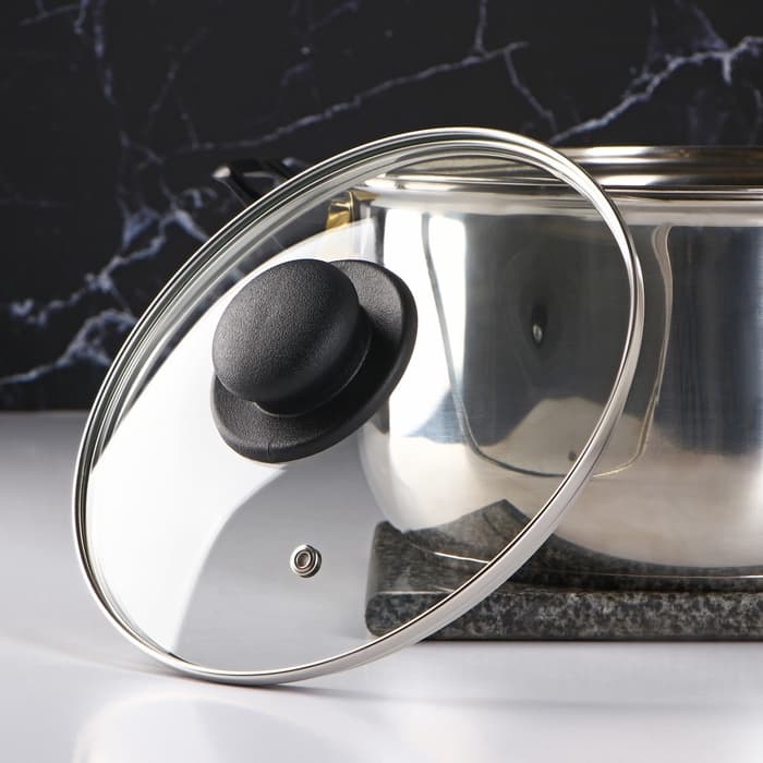 Крышка для сковороды и кастрюли Доляна, d=20 см, нержавеющий обод, пластиковая ручка, стекло, прозрачная