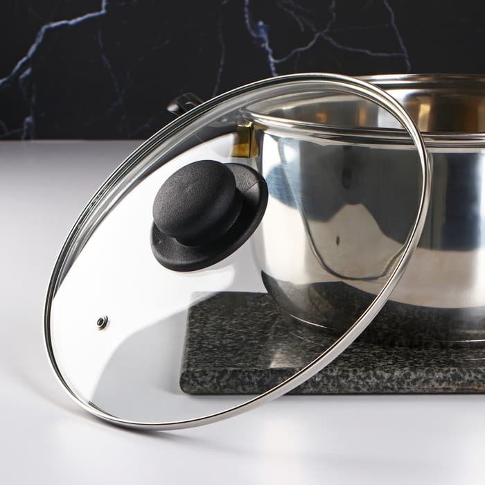 Крышка для сковороды и кастрюли Доляна, d=24 см, нержавеющий обод, пластиковая ручка, стекло, прозрачная