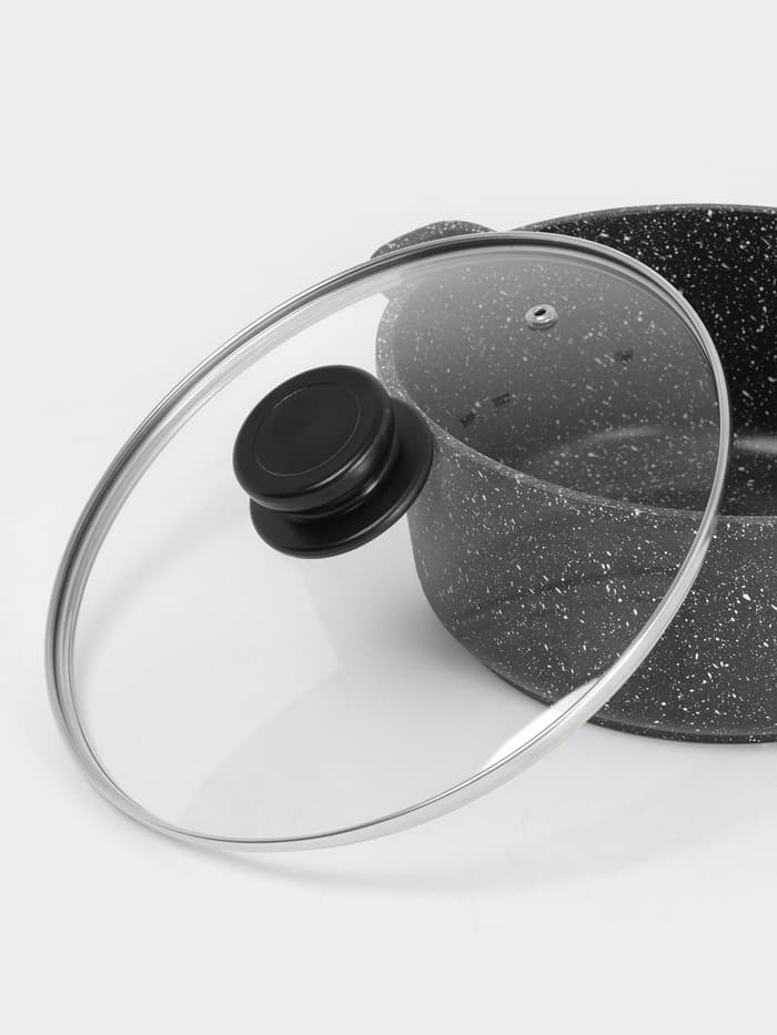 Крышка для сковороды и кастрюли Доляна, d=24 см, нержавеющий обод, пластиковая ручка, стекло, прозрачная