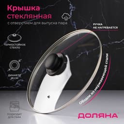 Крышка для сковороды и кастрюли Доляна, d=28 см, нержавеющий обод, пластиковая ручка, стекло, прозрачная