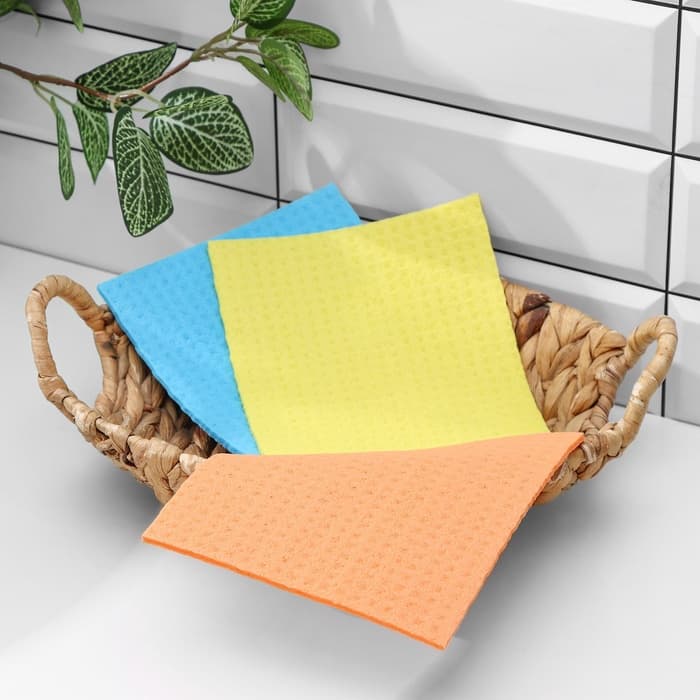 Салфетки для уборки Доляна, целлюлоза губчатая, 16.5×15.5 см, 3 шт.