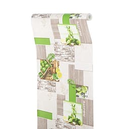 Обои моющиеся «Мохито – 05. Саратовские обои», на бумажной основе, 0.53×10.05 м, цвет бежевый/зелёный