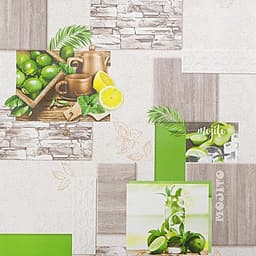 Обои моющиеся «Мохито – 05. Саратовские обои», на бумажной основе, 0.53×10.05 м, цвет бежевый/зелёный