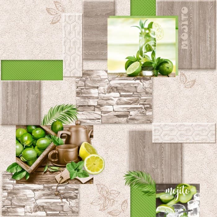 Обои моющиеся «Мохито – 05. Саратовские обои», на бумажной основе, 0.53×10.05 м, цвет бежевый/зелёный