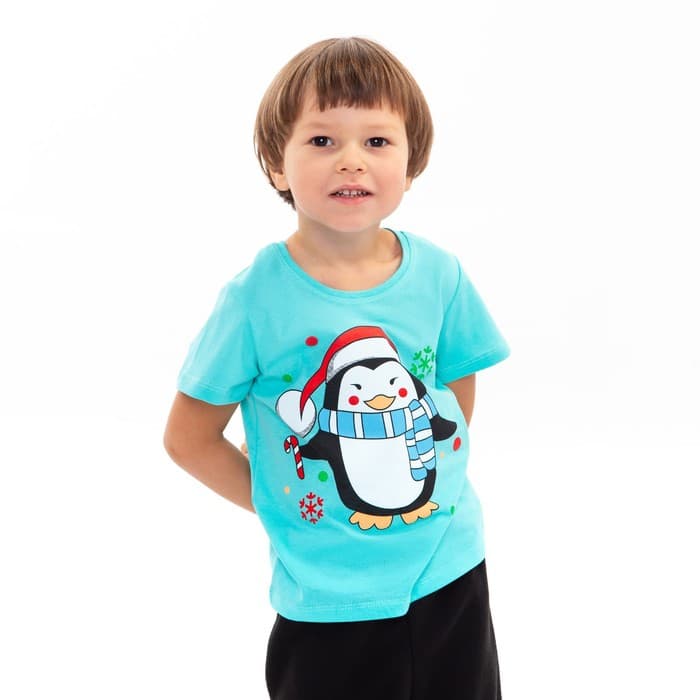 Футболка детская, цвет бирюзовый/пингвин, рост 116 см
