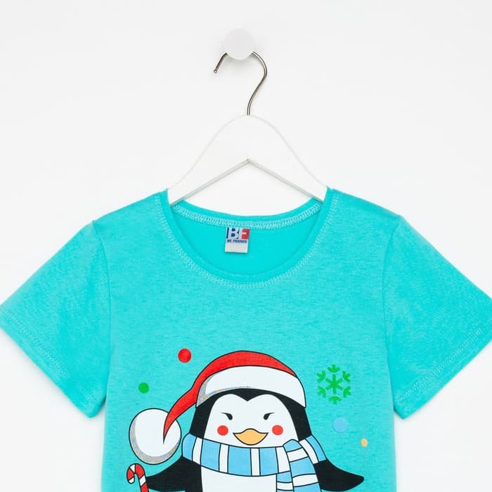 Футболка детская, цвет бирюзовый/пингвин, рост 116 см