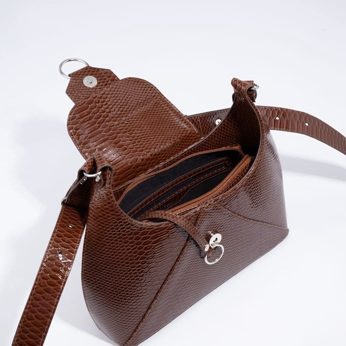 Сумка женская багет на молнии, 28×9×23 см, коричневая