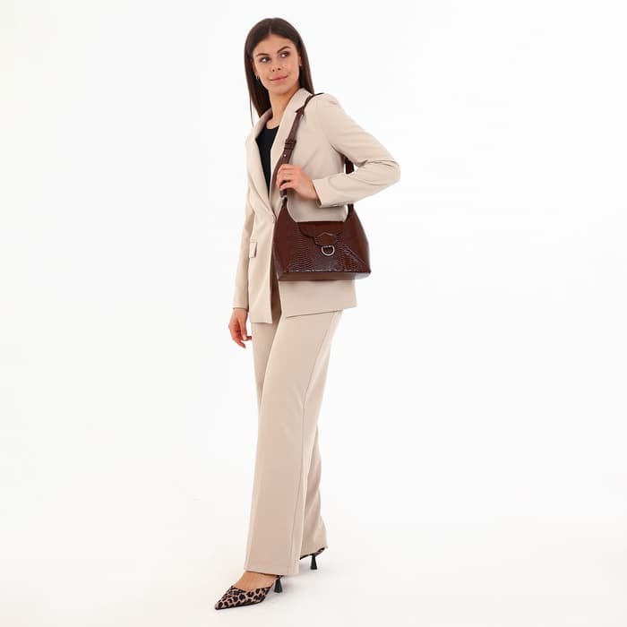 Сумка женская багет на молнии, 28×9×23 см, коричневая