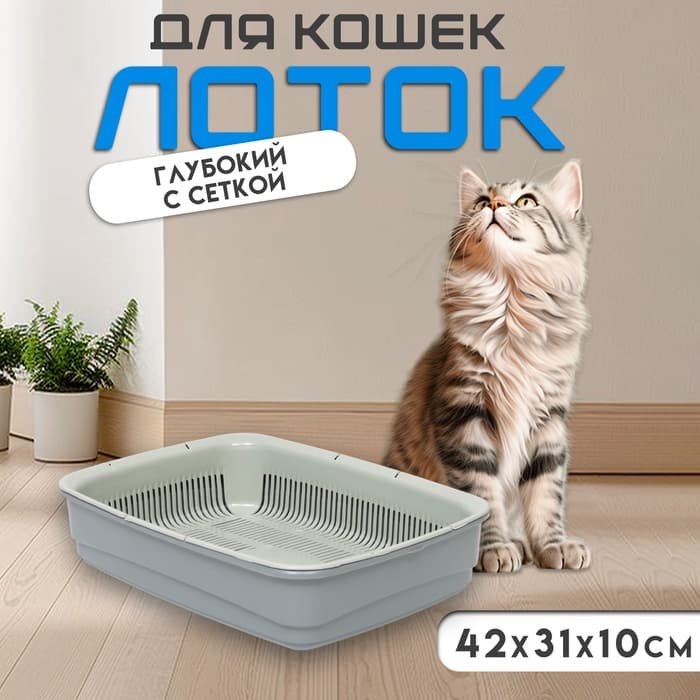 Лоток большой с сеткой Atlantis «Стандарт», 42×31×10 см, серый