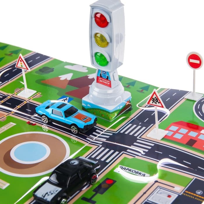 Светофор с игровым полем «Изучаем ПДД», световые эффекты, русский чип, Синий трактор