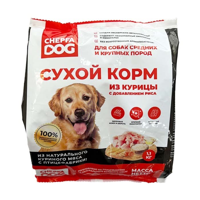 Полнорационный сухой корм CHEPFADOG для собак средних и крупных пород, с курицей, 1.1 кг