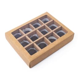 Коробка для 12 конфет, крафт, 19×15×3.5 см