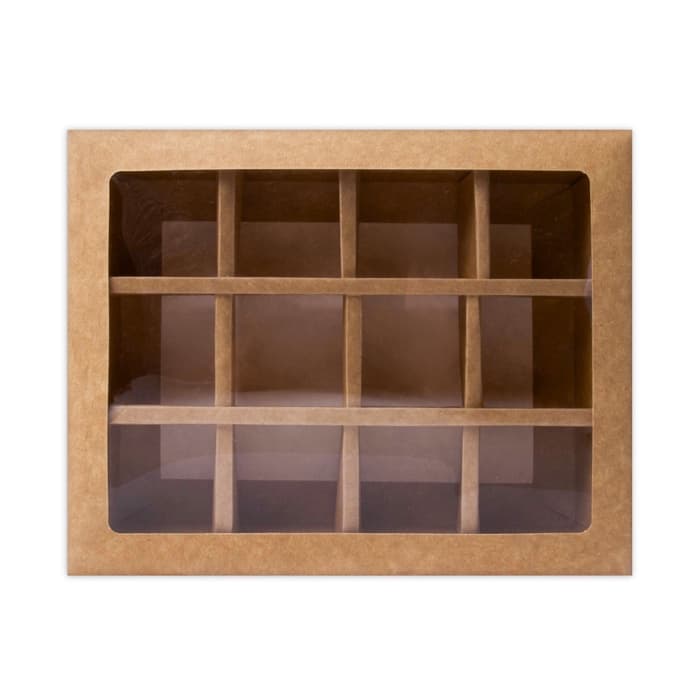 Коробка для 12 конфет, крафт, 19×15×3.5 см