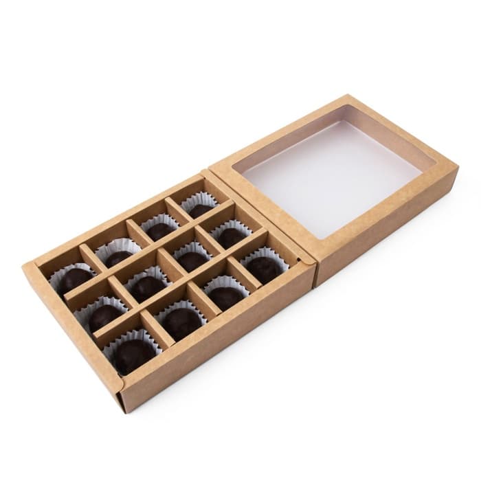 Коробка для 12 конфет, крафт, 19×15×3.5 см