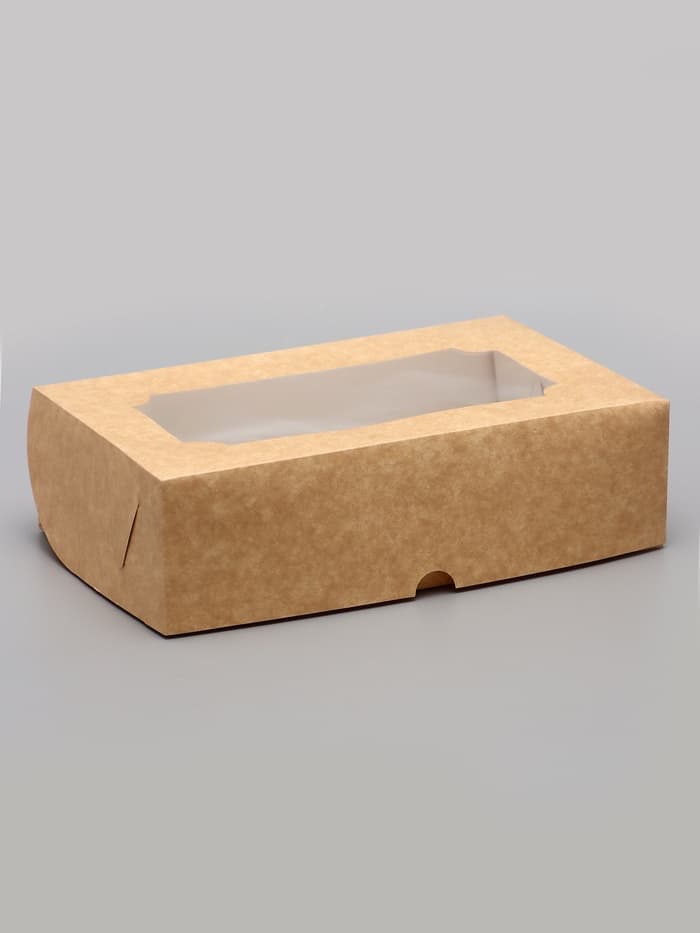 Коробка складная с окном под зефир, крафт, 25×15×7 см