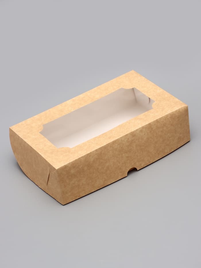 Коробка складная с окном под зефир, крафт, 25×15×7 см