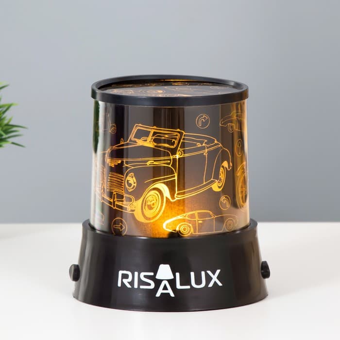 Ночник - проектор RISALUX «Ретротехника», светодиодный, от USB/батареек, чёрный, 10.8×10.8×11.5 см
