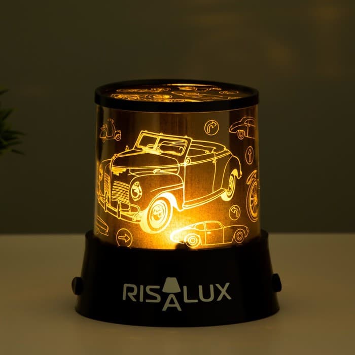 Ночник - проектор RISALUX «Ретротехника», светодиодный, от USB/батареек, чёрный, 10.8×10.8×11.5 см