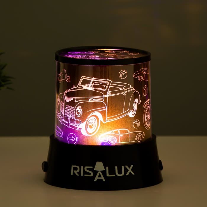Ночник - проектор RISALUX «Ретротехника», светодиодный, от USB/батареек, чёрный, 10.8×10.8×11.5 см