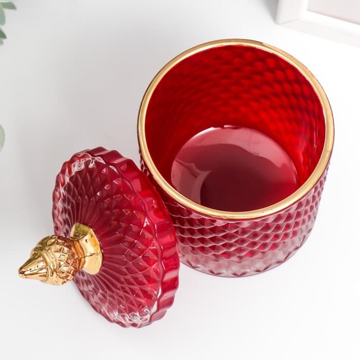 Шкатулка для украшений «Ромбы и купол», стекло, красный с золотом, 14×8.2×8.2 см