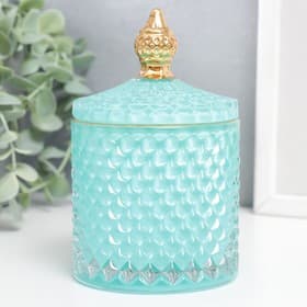 Шкатулка для украшений «Ромбы и купол», стекло, голубой с золотом, 14×8.2×8.2 см