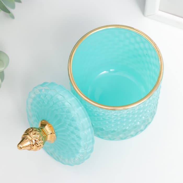 Шкатулка для украшений «Ромбы и купол», стекло, голубой с золотом, 14×8.2×8.2 см