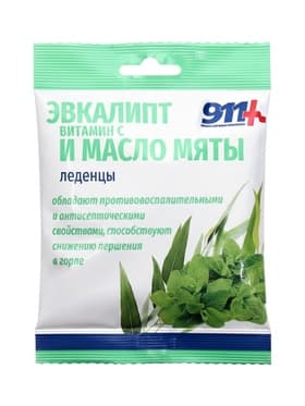 Леденцы 911 эвкалипт, витамин С, масло мяты, 50 г
