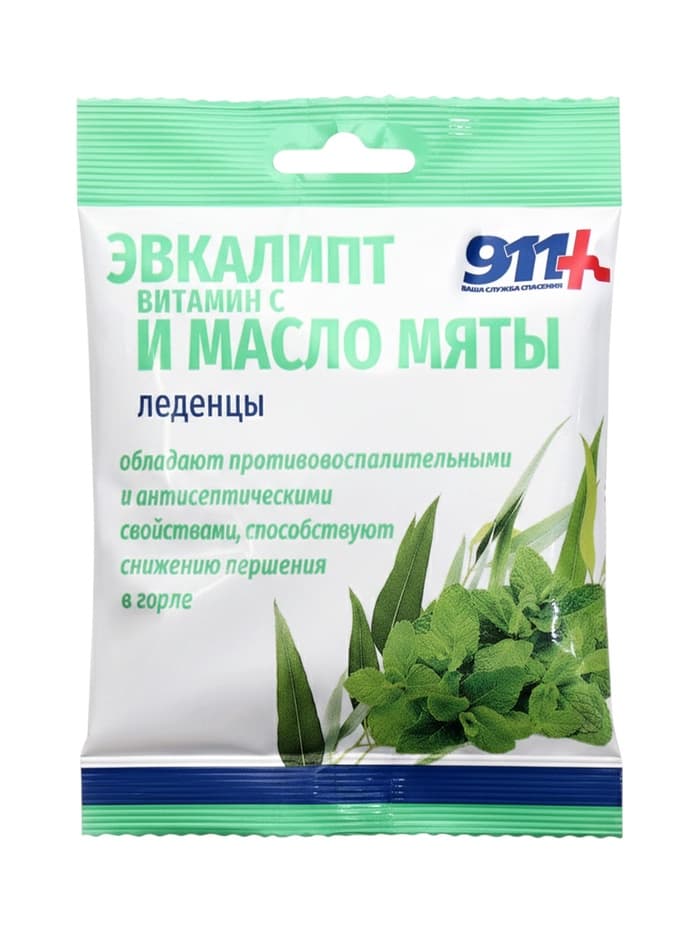 Леденцы 911 эвкалипт, витамин С, масло мяты, 50 г