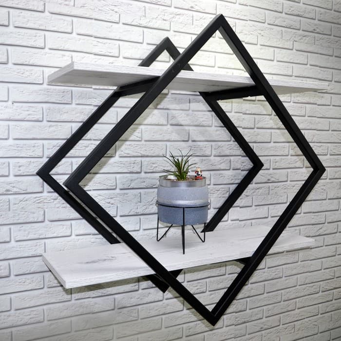 Полка настенная «Лофт» Rum, 707×150×707 мм, цвет дуб белый/чёрный муар