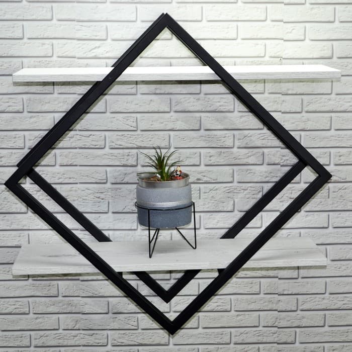 Полка настенная «Лофт» Rum, 707×150×707 мм, цвет дуб белый/чёрный муар