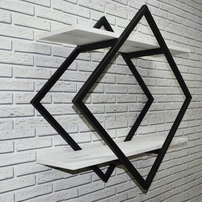 Полка настенная «Лофт» Rum, 707×150×707 мм, цвет дуб белый/чёрный муар