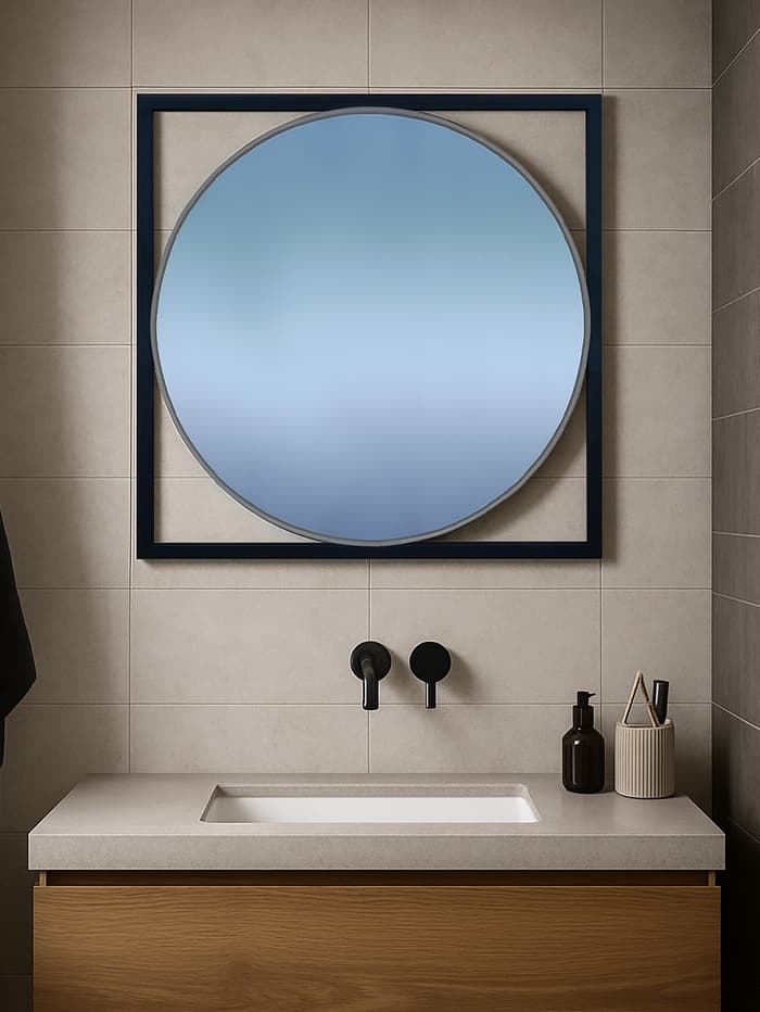 Зеркало круглое навесное Gold, в квадратной раме, 600×20×600 мм, цвет чёрный муар