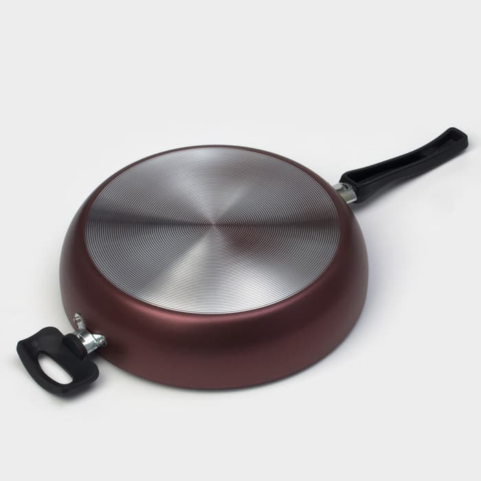 Сотейник Доляна Promo, d=28 см, h=6 см, две пластиковые ручки, антипригарное покрытие, алюминий, бордовая