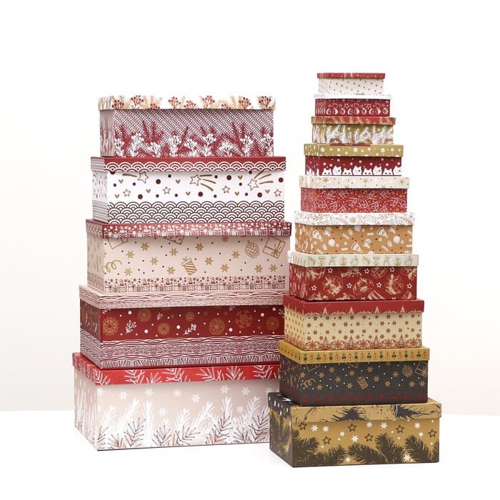 Набор подарочных новогодних коробок 15 в 1 «Изысканность», 47.5×31×18 - 12×7×4 см