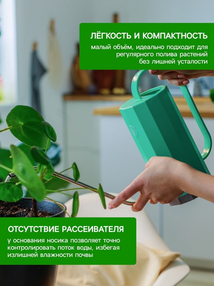 Лейка с длинным носиком, 1.2 л, без рассеивателя, зелёная, Greengo