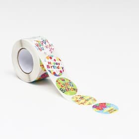 Наклейки в рулоне «С Днем Рождения!»,500 шт.,3.8×3.8 см