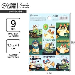 Наклейки детские бумажные «23 февраля», кот, 11×15.5 см