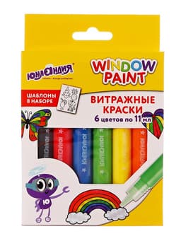 Краска по стеклу витражная «Аппликация набор», 6 цветов, 10.5 -11 мл, Юнландия