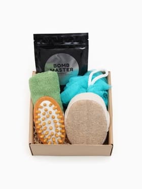 Подарочный набор «Этель» Eucaliptus, полотенце 30×60 см, мочалка, массажёр