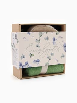 Подарочный набор «Этель» Eucaliptus, полотенце 30×60 см, мочалка, массажёр