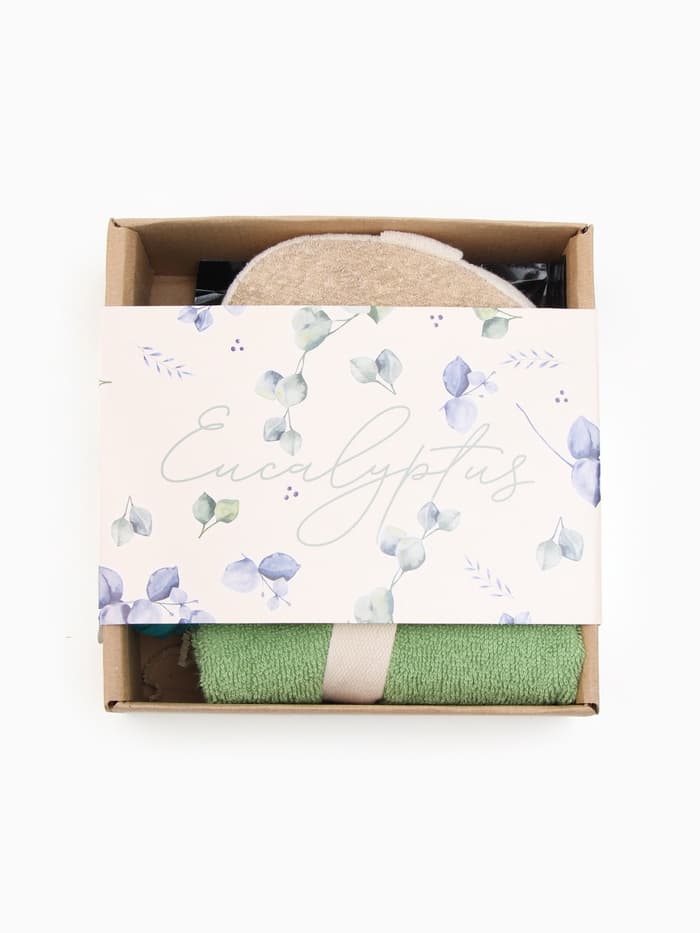Подарочный набор «Этель» Eucaliptus, полотенце 30×60 см, мочалка, массажёр