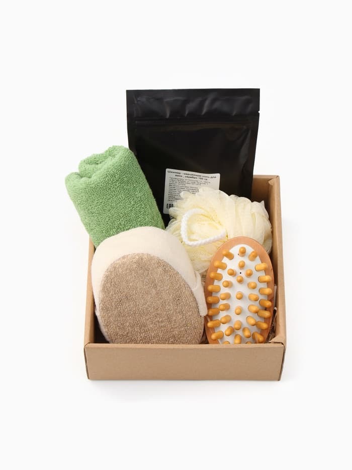 Подарочный набор «Этель» Avocado, полотенце 30×60 см, мочалка, массажёр